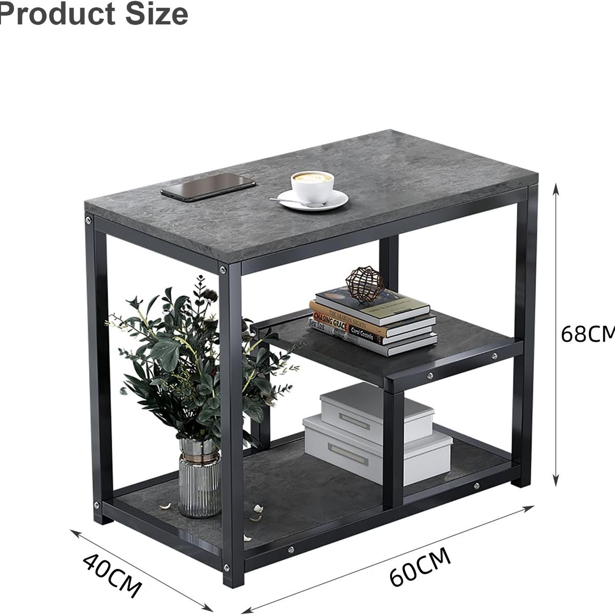 YOMYM - Mesa Auxiliar con Tablero de MDF Gris y Estructura de Acero