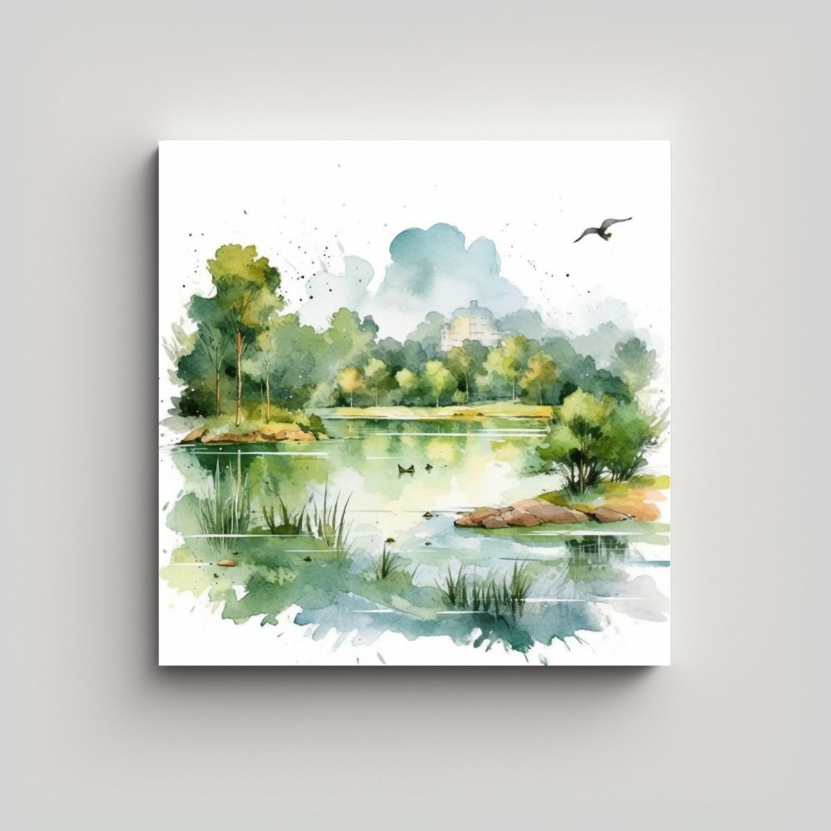 GENERICO - Paisaje Acuarela Cuadro Forma Visual Dibujo 90x90 Cm