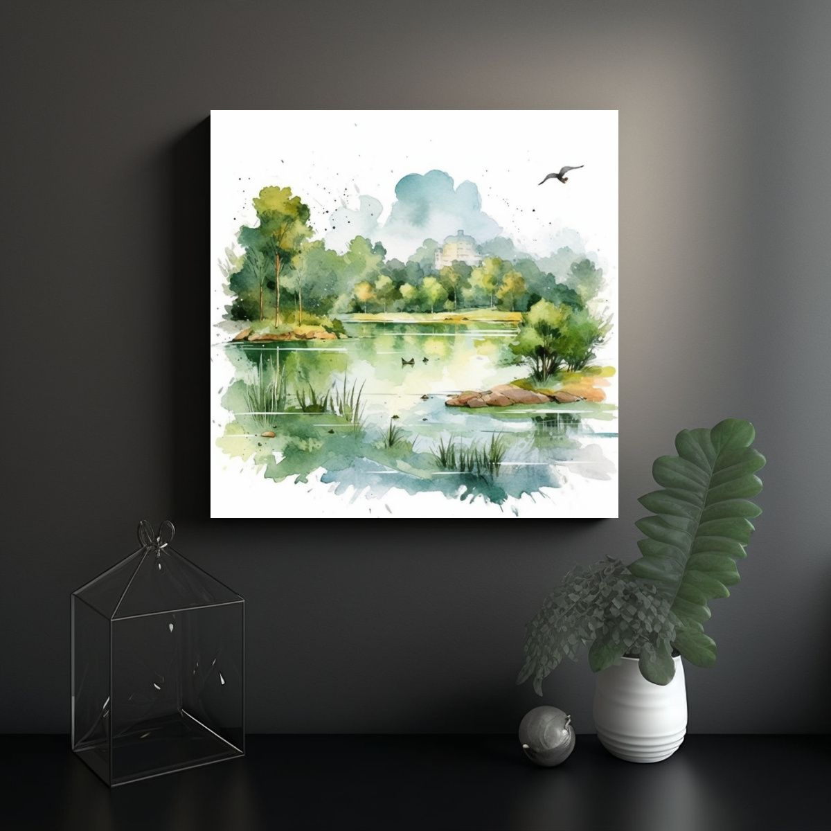 GENERICO - Paisaje Acuarela Cuadro Forma Visual Dibujo 90x90 Cm