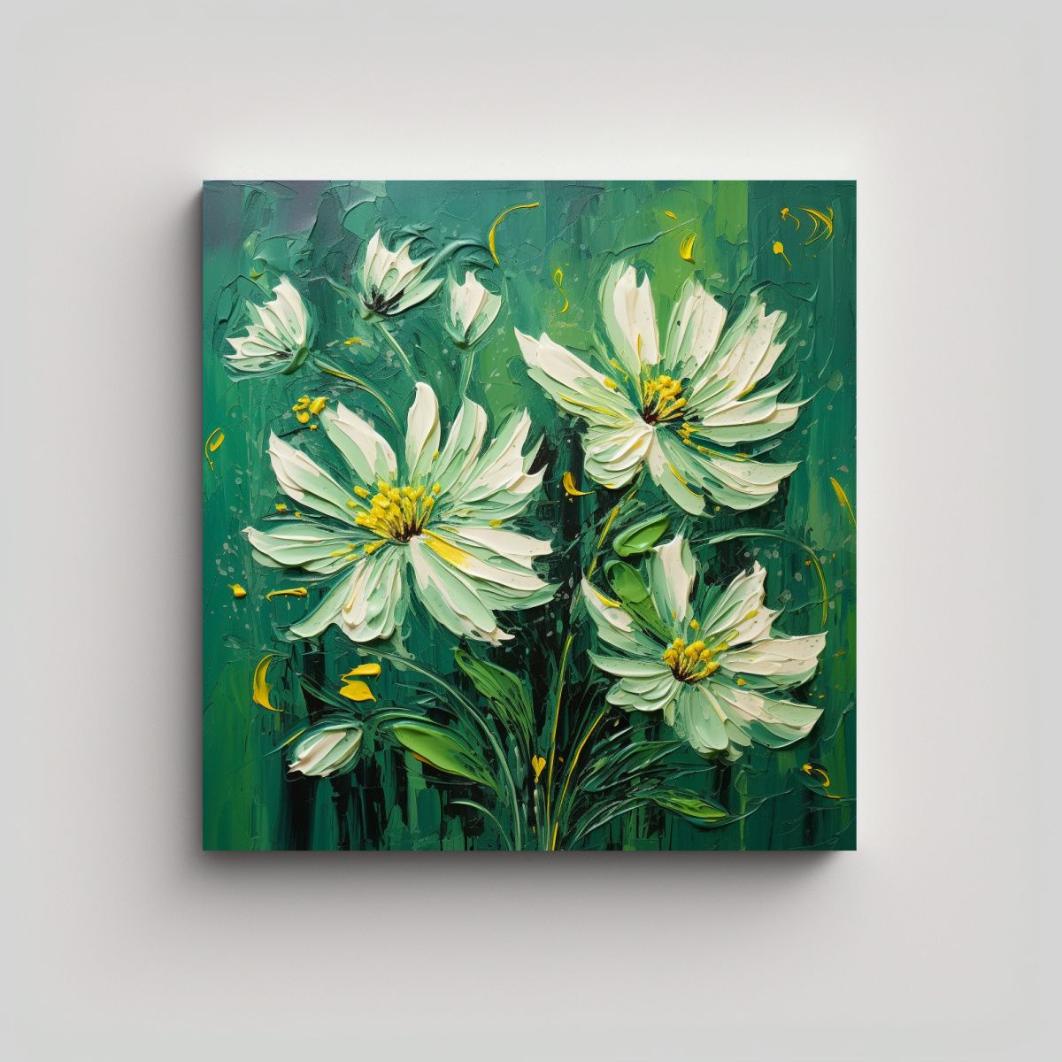 GENERICO - Lienzo Flores Verdes Estilo Vitalidad Pintura En 70x70 Cm