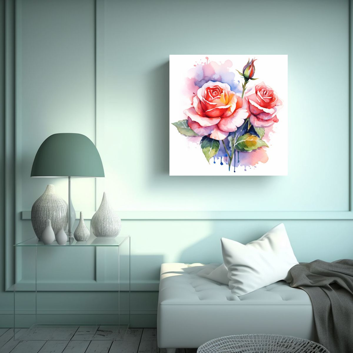 GENERICO - Elegante Lienzo De Rosa Acuarela Decoración 70x70 Cm