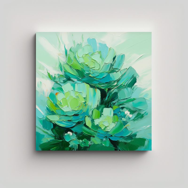 GENERICO - Cuadro Creativo De Flores Verdes Y Turquesas 70x70 Cm