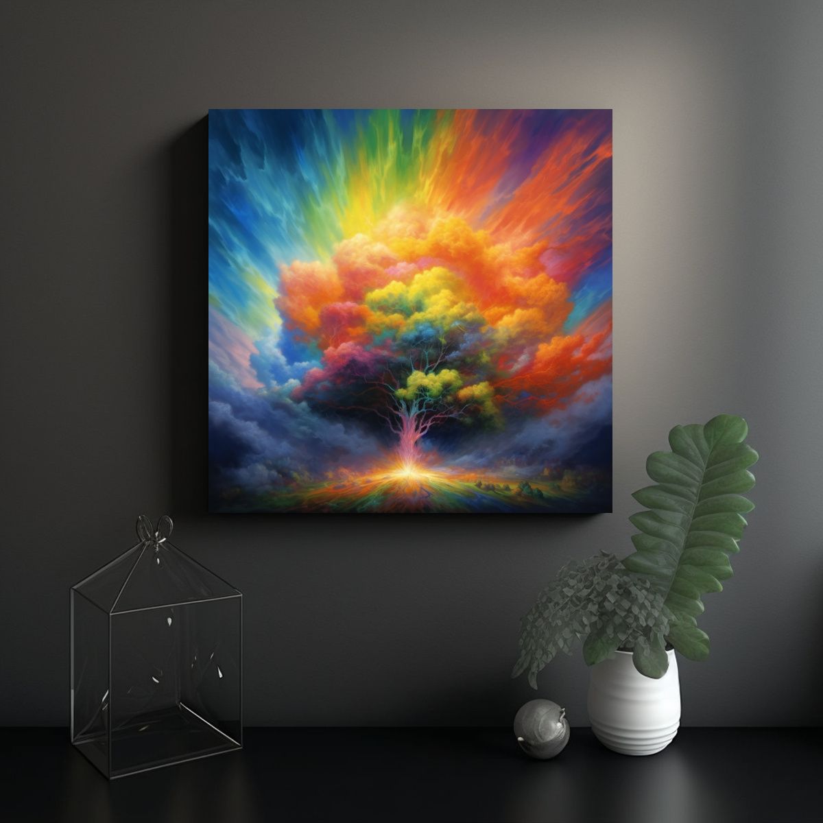 GENERICO - Pintura Estilo óleo Con Arcoíris Colorido En La 70x70 Cm