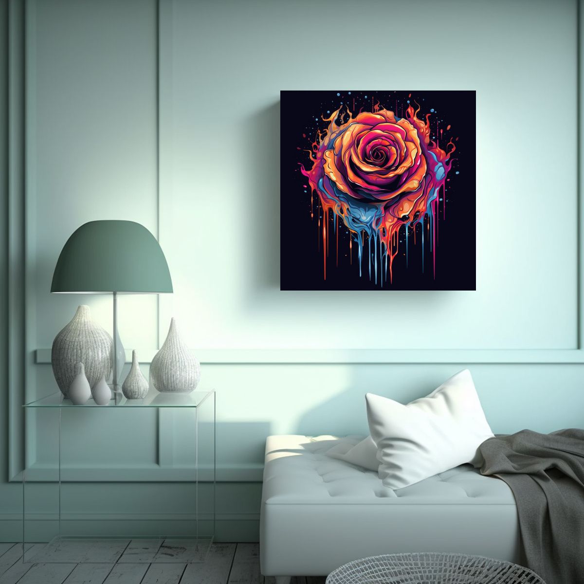 GENERICO - Arte Moderno Multicolor Rosa Brillante Pintura 90x90 Cm