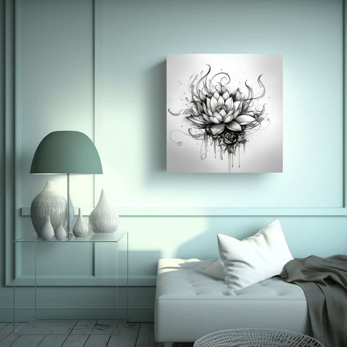 GENERICO - Cuadro Decorativo Arte Vanguardia De Flor De Loto 70x70 Cm.