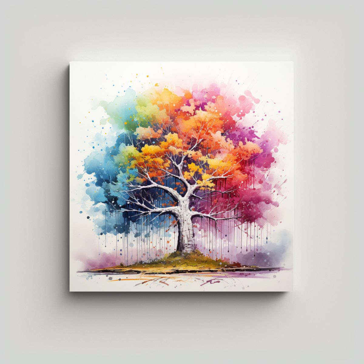 GENERICO - Cuadro Abstracto De árbol De Abedul Y Bonsái 80x80 Cm