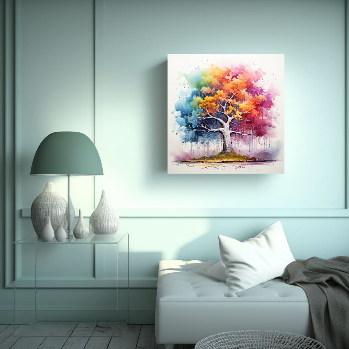 GENERICO - Cuadro Abstracto De árbol De Abedul Y Bonsái 80x80 Cm