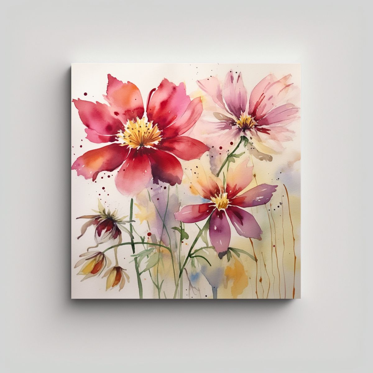 GENERICO - Cuadros Decorativos De Flores Acuarela En 70x70 Cm.