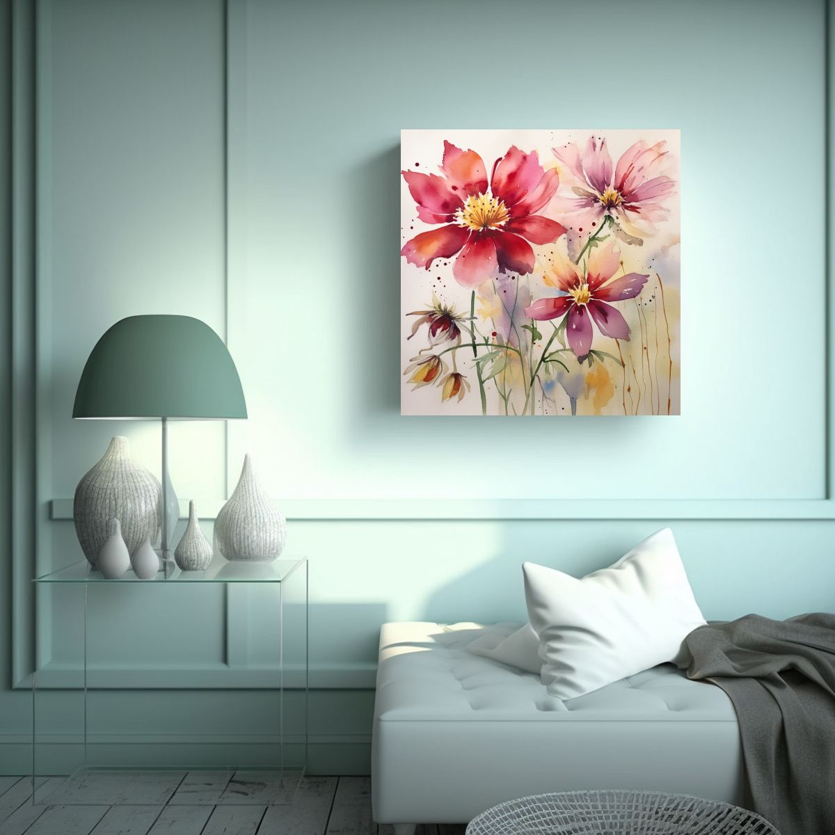 GENERICO - Cuadros Decorativos De Flores Acuarela En 70x70 Cm.