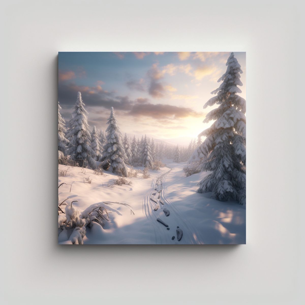 GENERICO - Paisaje Invernal De Acuarela De Arte Fino 80x80 Cm