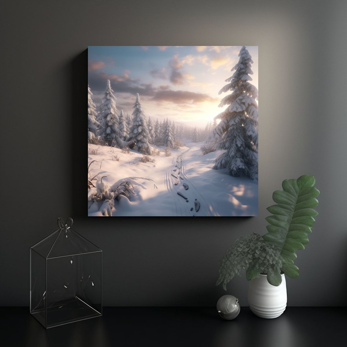 GENERICO - Paisaje Invernal De Acuarela De Arte Fino 80x80 Cm