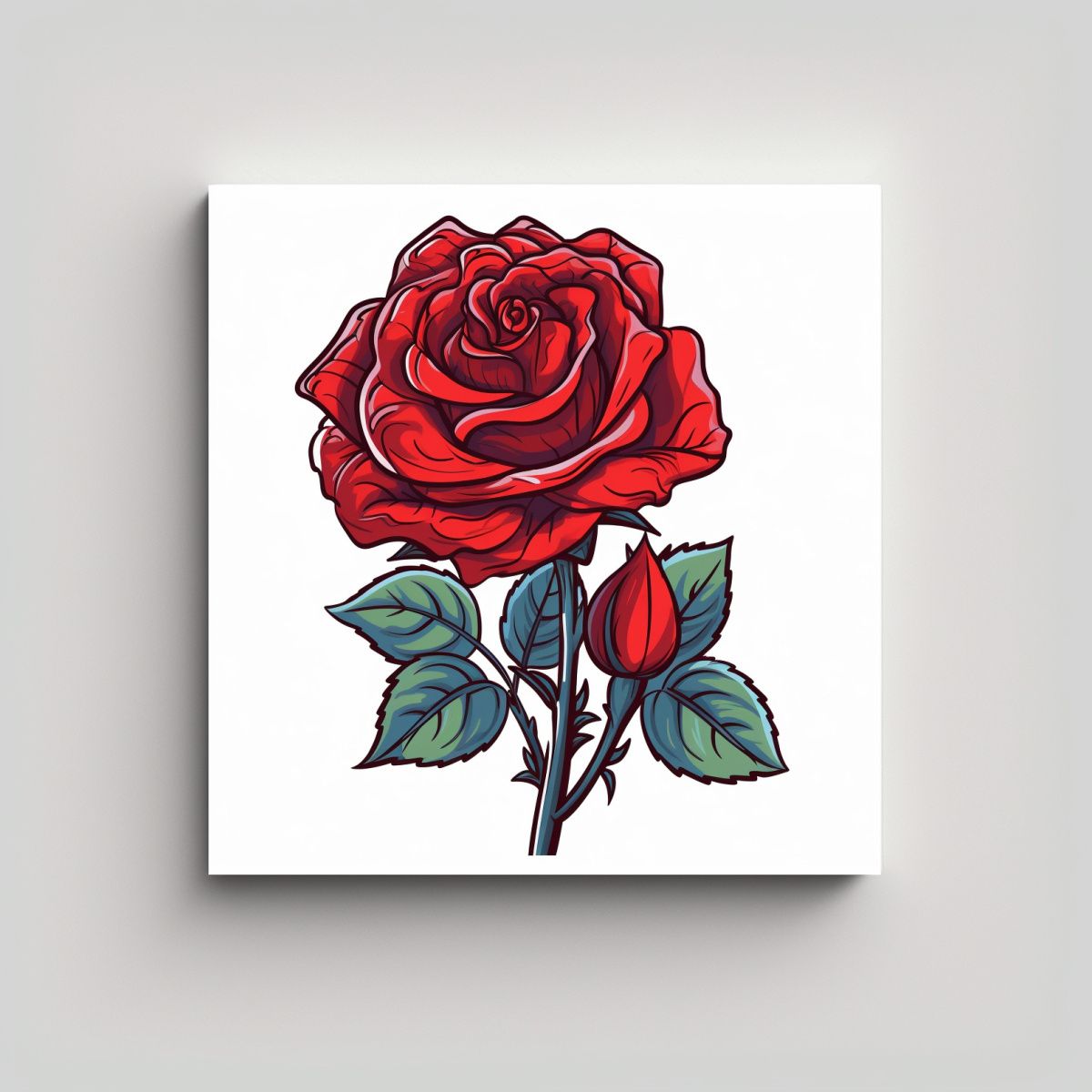 GENERICO - Lienzo Moderno Rosa Roja Estilo Cartoon Para 80x80 Cm