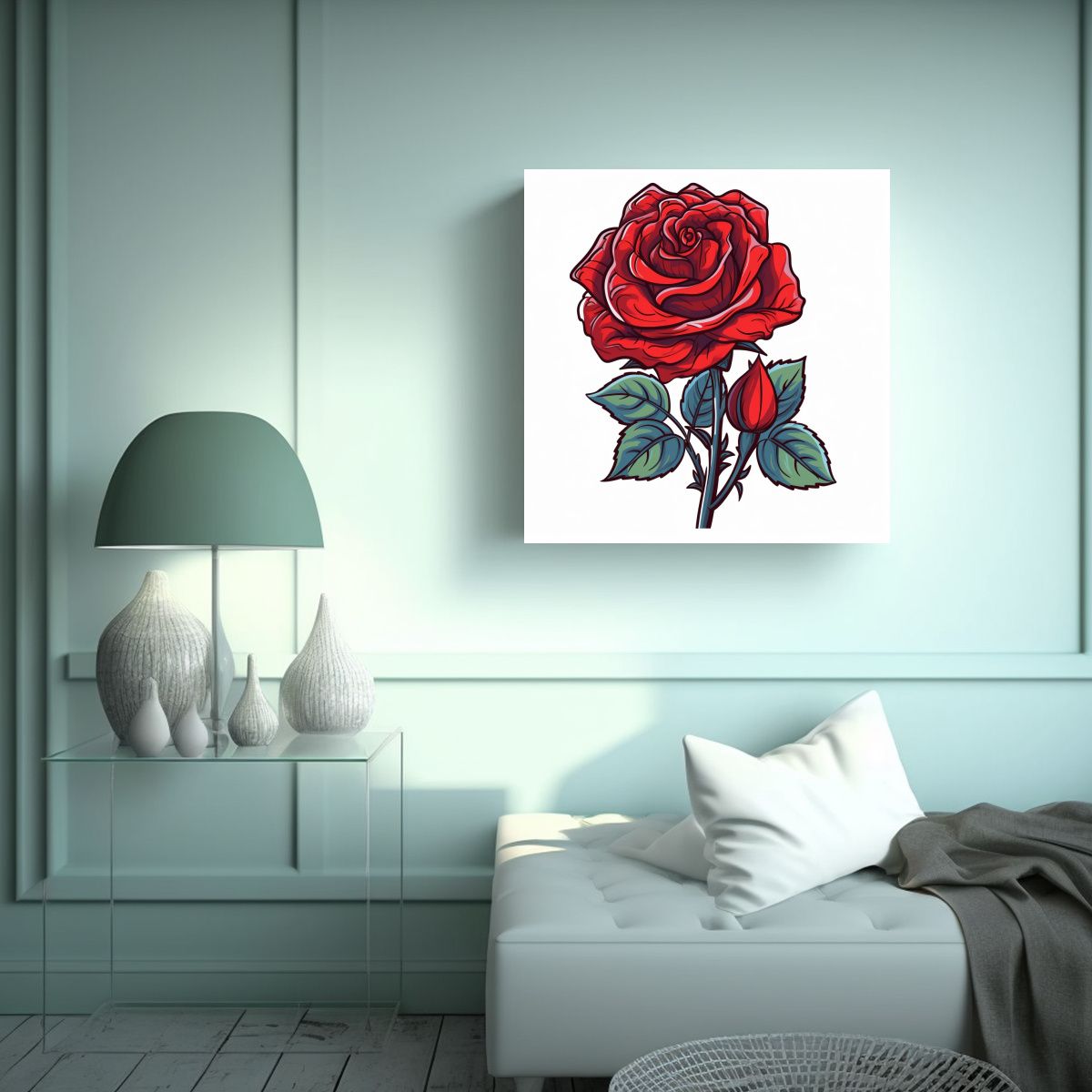 GENERICO - Lienzo Moderno Rosa Roja Estilo Cartoon Para 80x80 Cm