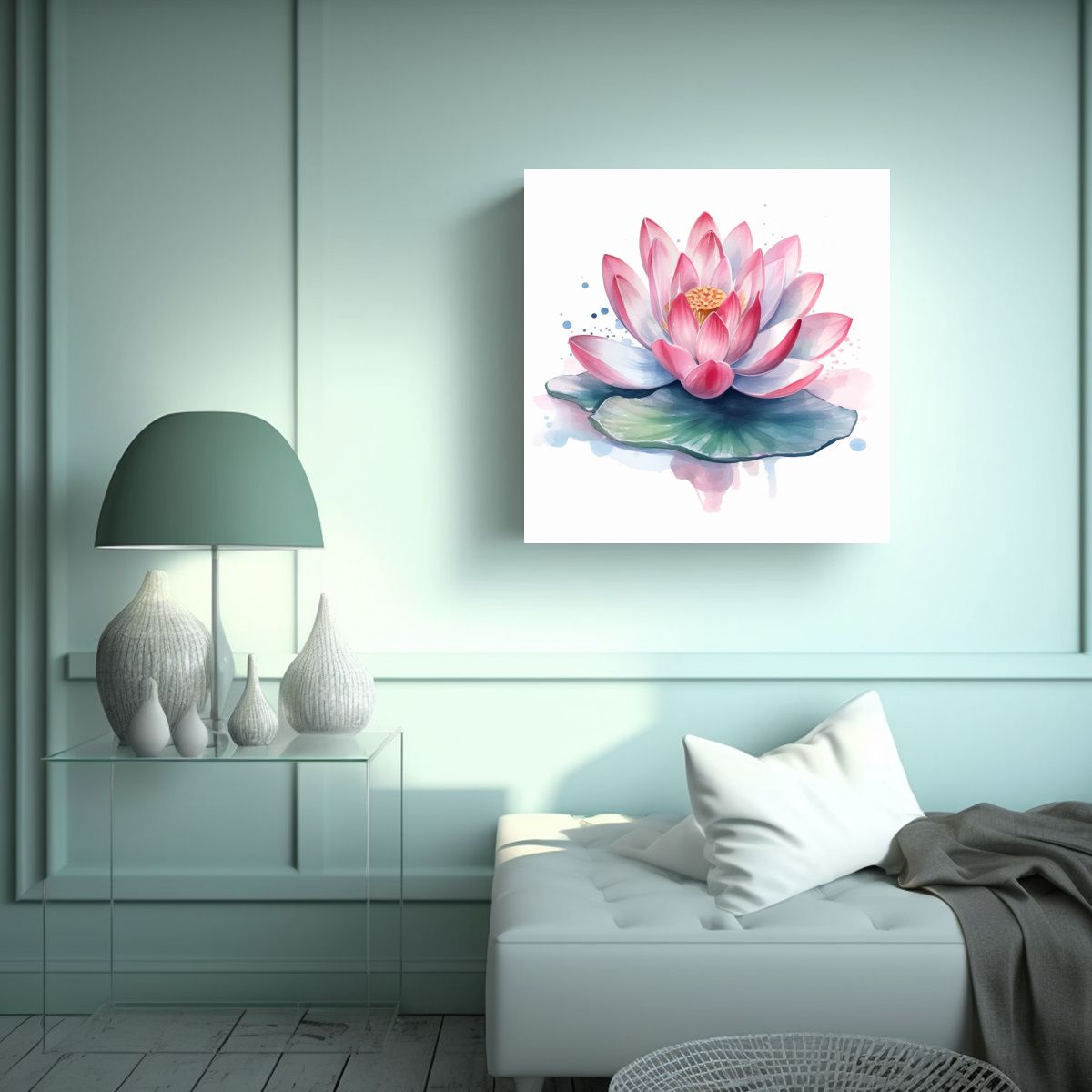 GENERICO - Estudio De Loto En Flor Flotante En Agua Arte 70x70 Cm.