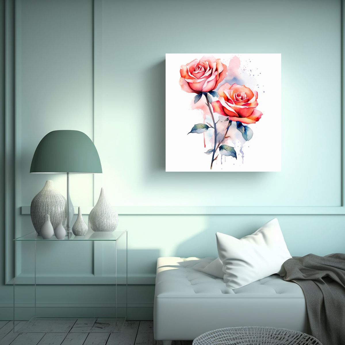 GENERICO - Estética De Arte Fino Rosas En Acuarela 3D 70x70 Cm