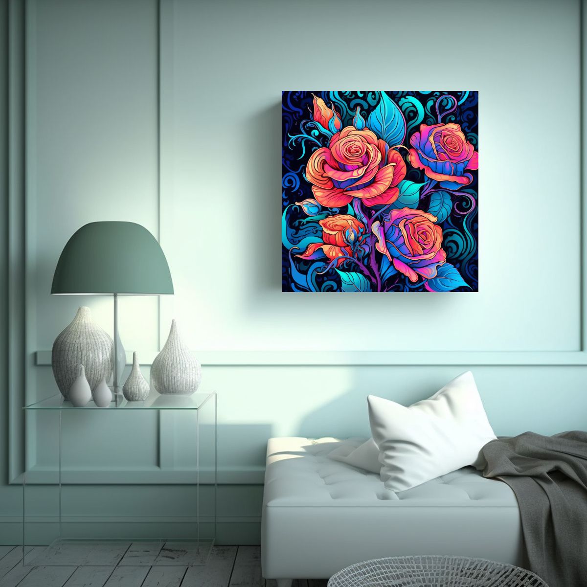 GENERICO - Ilustración Innovadora Canva Fantasía De Rosas 70x70 Cm