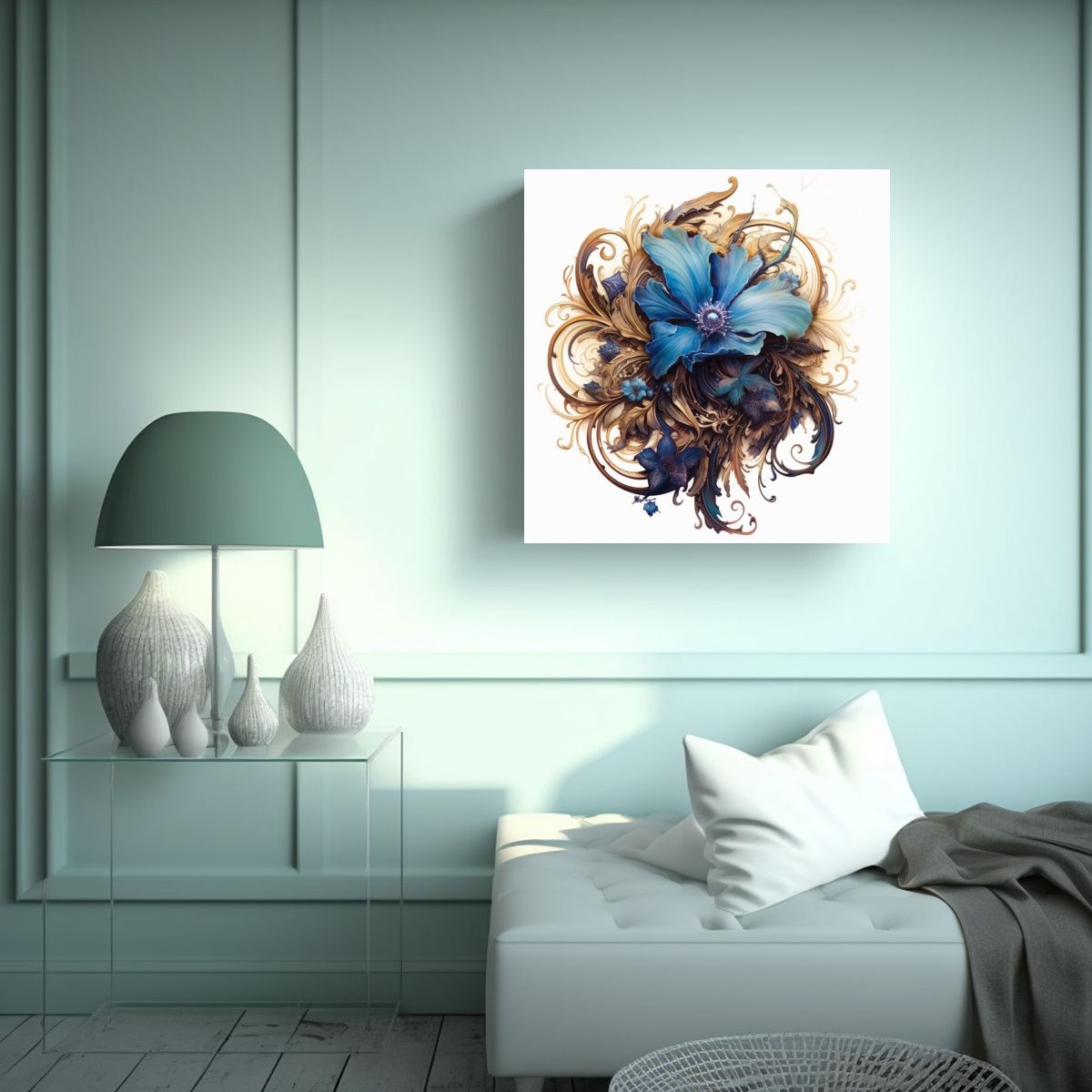 GENERICO - Arte Majestuoso De Historia Creativa Flor Azul 80x80 Cm