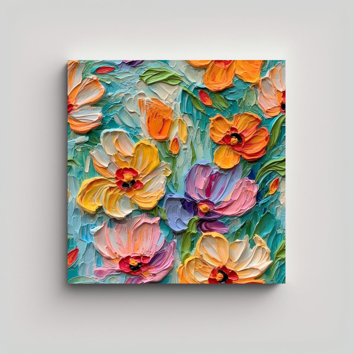 GENERICO - Pintura Al óleo Con Cuchilla Flores Vibrantes 80x80 Cm