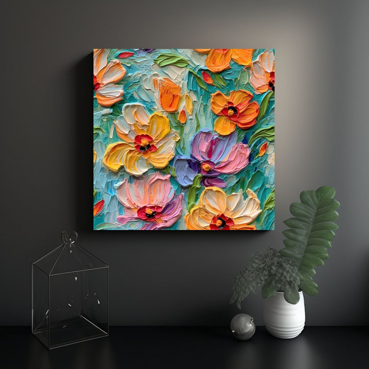 GENERICO - Pintura Al óleo Con Cuchilla Flores Vibrantes 80x80 Cm
