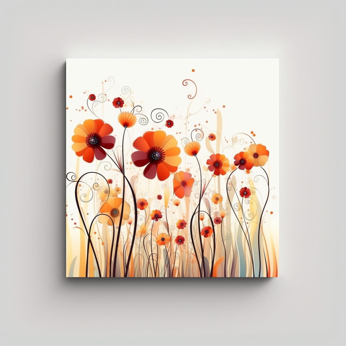GENERICO - Cuadro Floral Naranja Rojo Amarillo Alta Calidad 90x90 Cm
