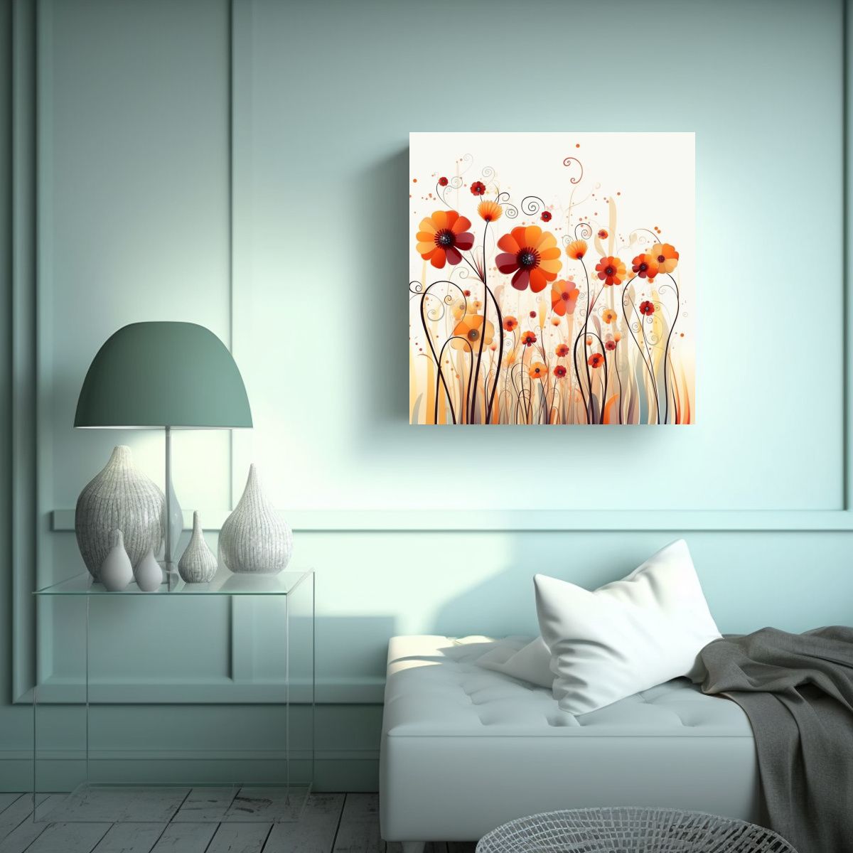 GENERICO - Cuadro Floral Naranja Rojo Amarillo Alta Calidad 90x90 Cm