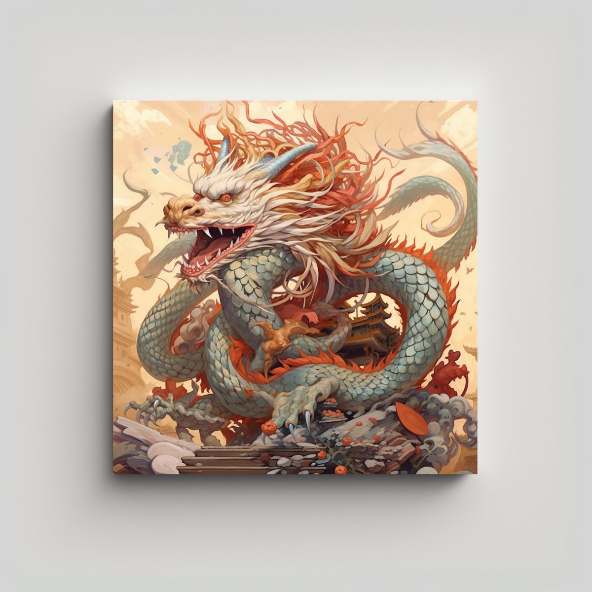 GENERICO - Cuadro Moderna De Un Dragón Chino Como Dios Del 90x90 Cm.