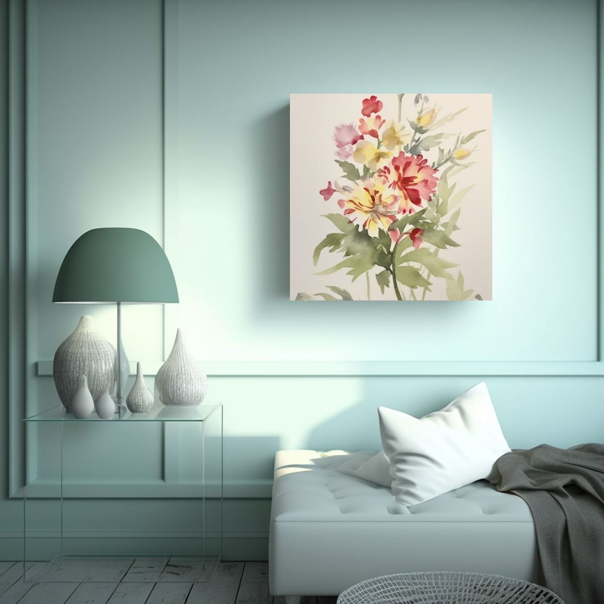 GENERICO - Pintura Floral Vintage Alegre Acuarela Claude 90x90 Cm