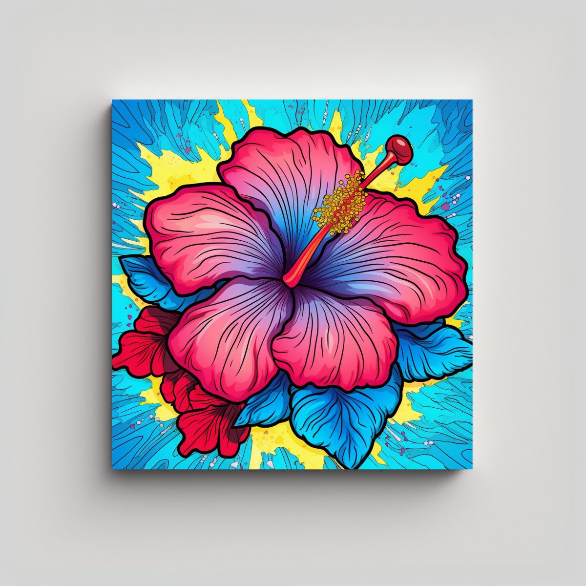 GENERICO - Arte Hibisco Mágico Tinta Roja Azul Amarilla 90x90 Cm