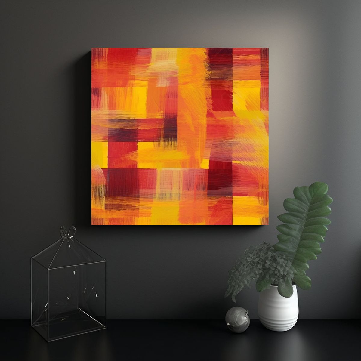 GENERICO - Cuadro Decorativo De Estilo Años 70 En Rojo Y 80x80 Cm
