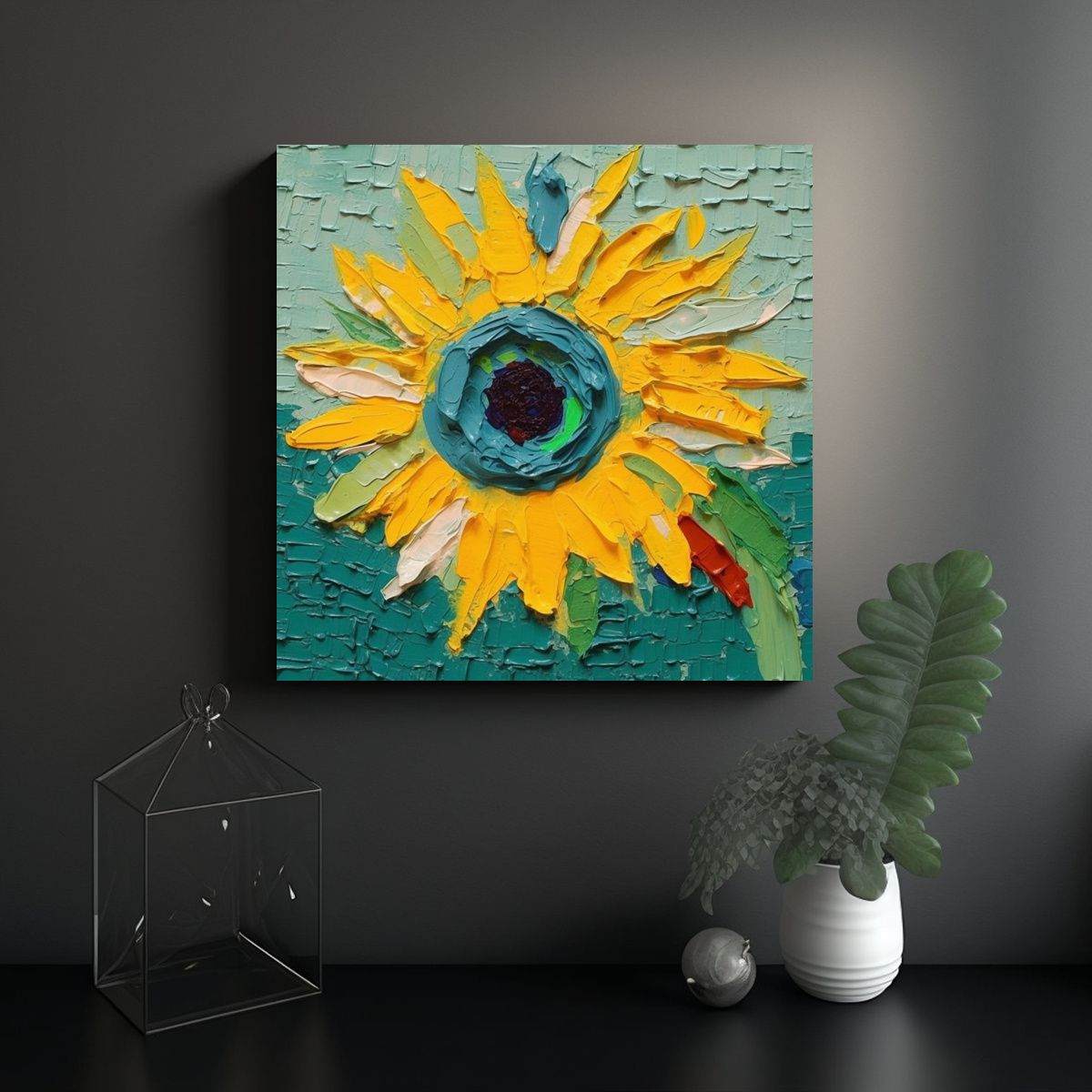 GENERICO - Pintura Impactante De Girasol Al Estilo De 70x70 Cm
