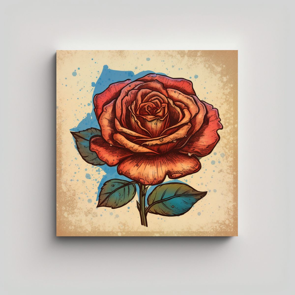 GENERICO - Cuadro Mágico Tela Sublimada Tatuaje De Rosa En 90x90 Cm.