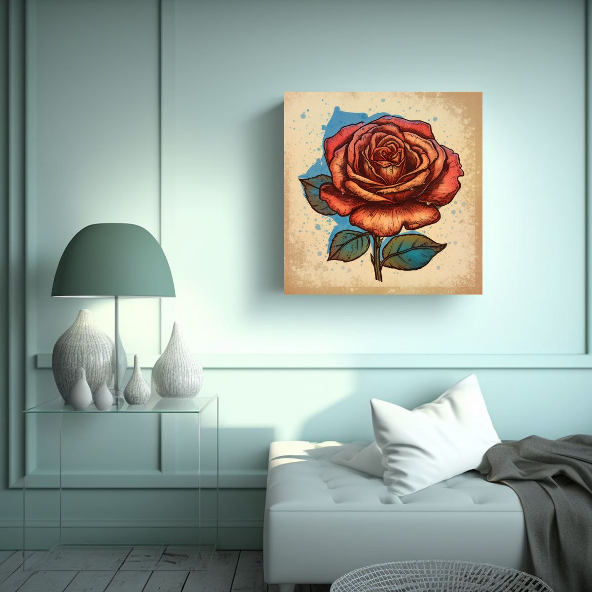 GENERICO - Cuadro Mágico Tela Sublimada Tatuaje De Rosa En 90x90 Cm.