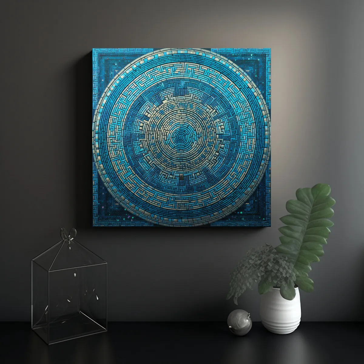 GENERICO - Cuadros De Decoración Con Mandala Azul Y Verde 90x90 Cm
