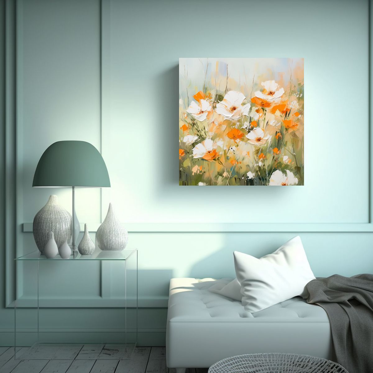 GENERICO - Cuadro Vanguardia Detalle A Flores Blancas Y 70x70 Cm