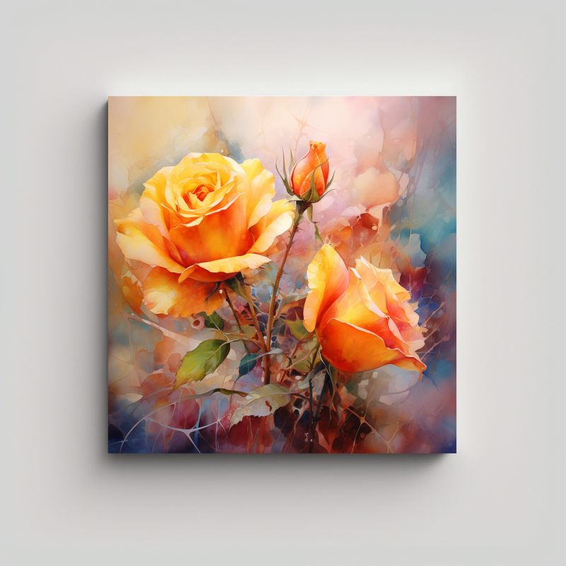 GENERICO - Pintura Abstracta De Rosas Amarillas Y Naranjas 80x80 Cm