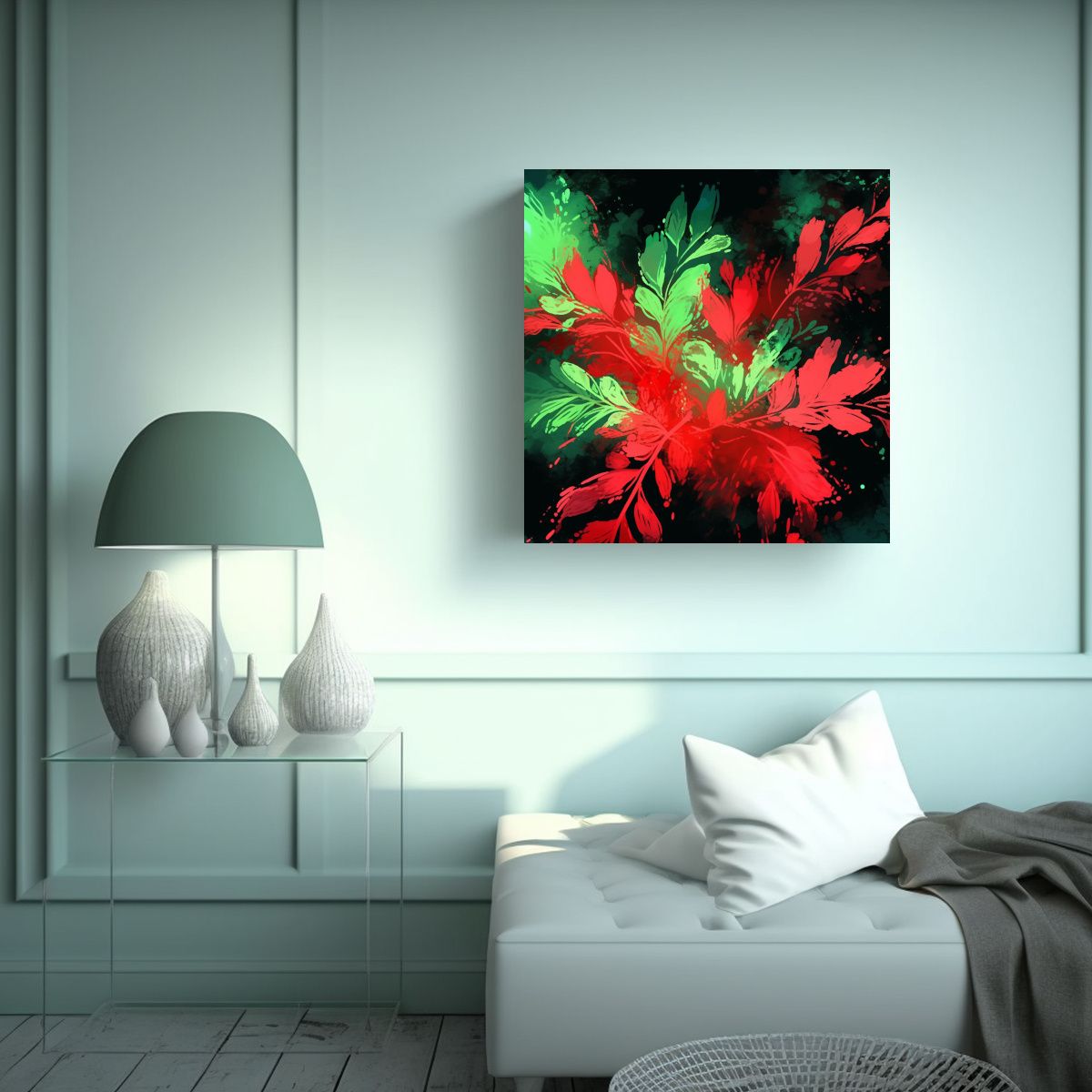 GENERICO - Cuadro Abstracto Con Relieve En Verde Y Rojo 70x70 Cm
