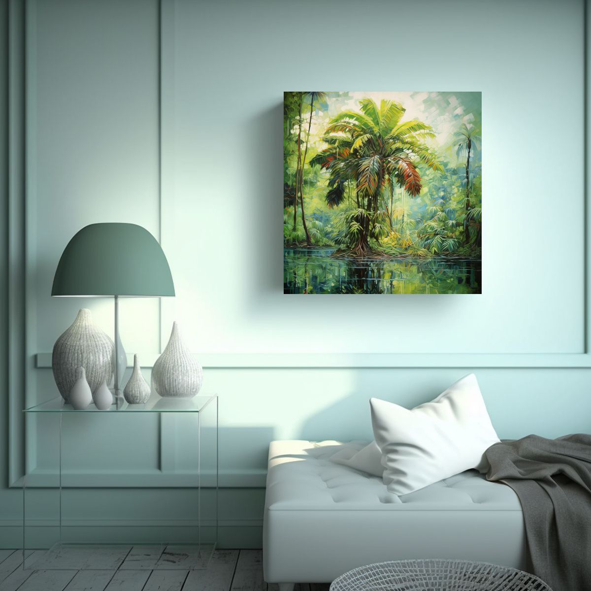 GENERICO - Cuadro Acuarela Abstracto árbol Tropical Alto 70x70 Cm