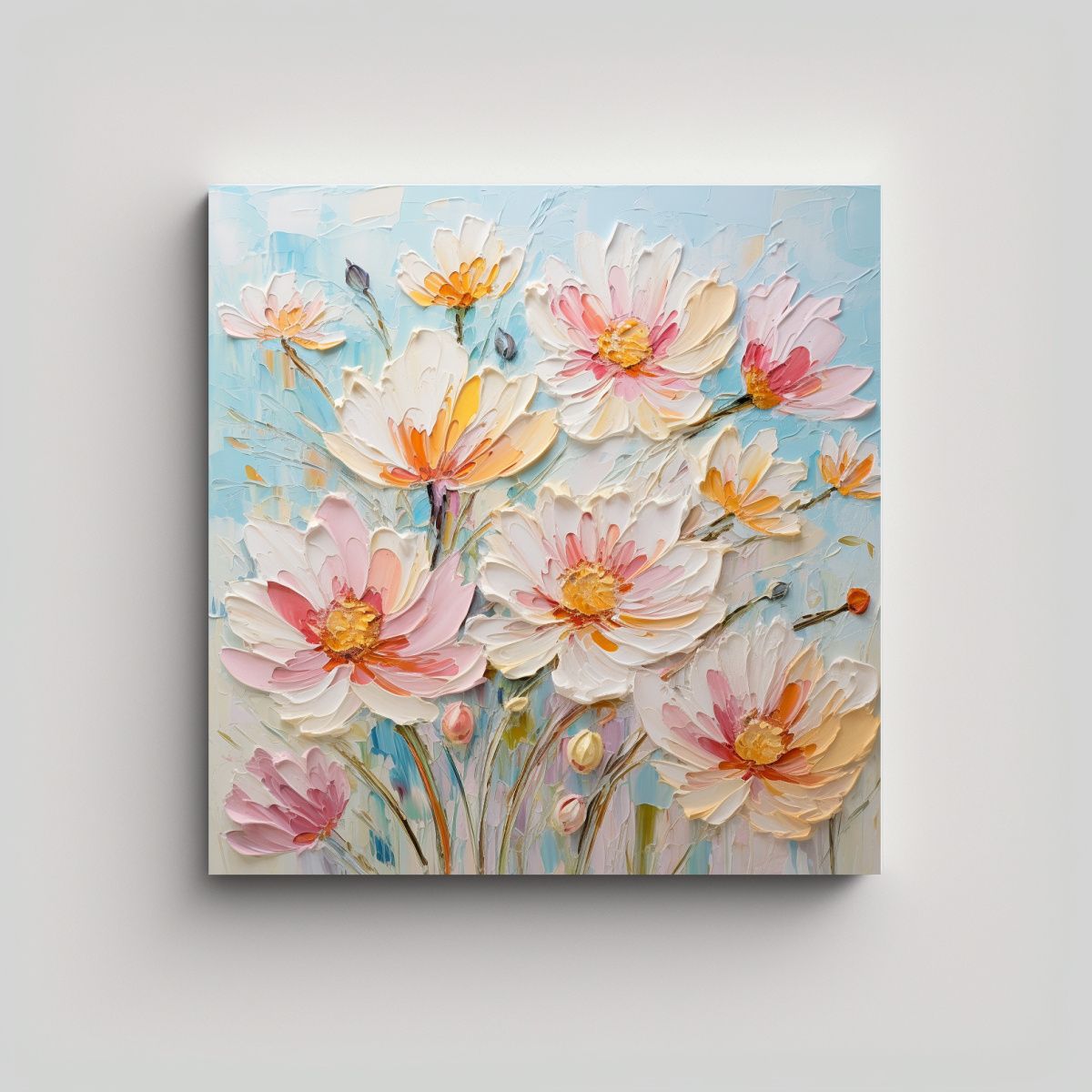 GENERICO - Pintura En Lienzo Con Flores De Colores Pastel En 80x80 Cm