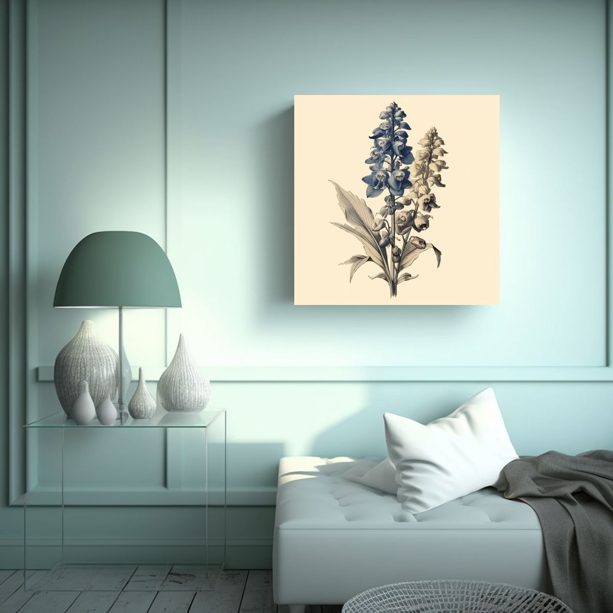 GENERICO - Cuadro Abstracto Único Con Delphinium Dibujado 80x80 Cm