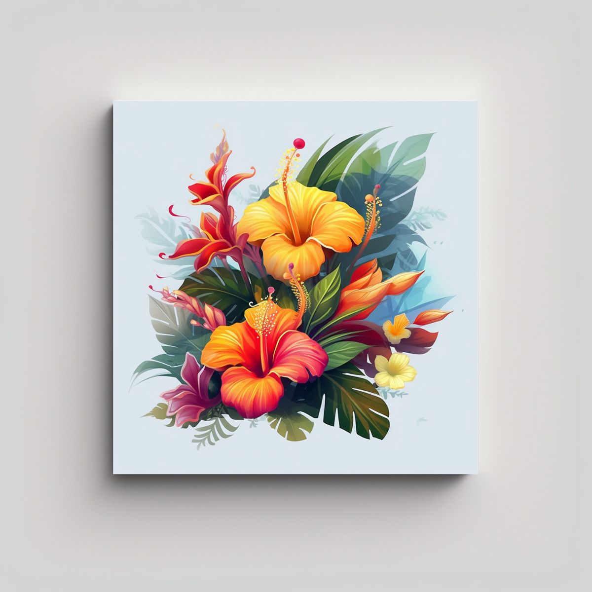 GENERICO - Composición Tropical Flores Aisladas En Cuadros 80x80 Cm