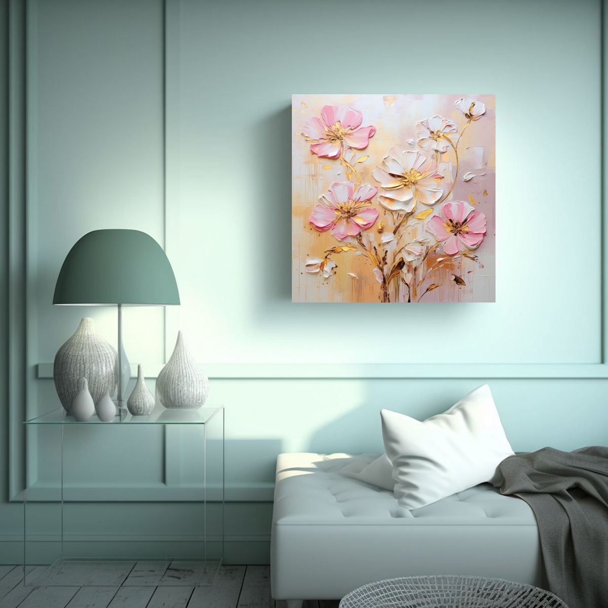 GENERICO - Pintura En Lienzo Para Sala Con Flores En Colores 90x90 Cm