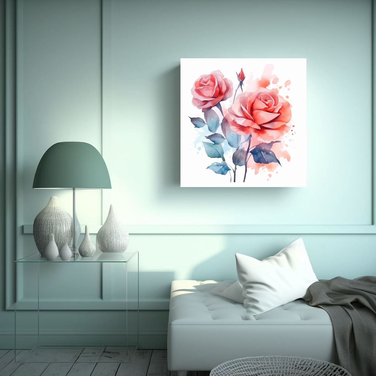GENERICO - Lienzo Sublimado Armonía Con Rosas Acuarela 90x90 Cm