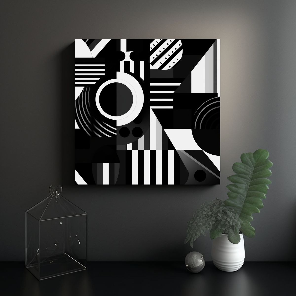 GENERICO - Pintura Abstracta Lienzo Geométrico En Blanco Y 80x80 Cm