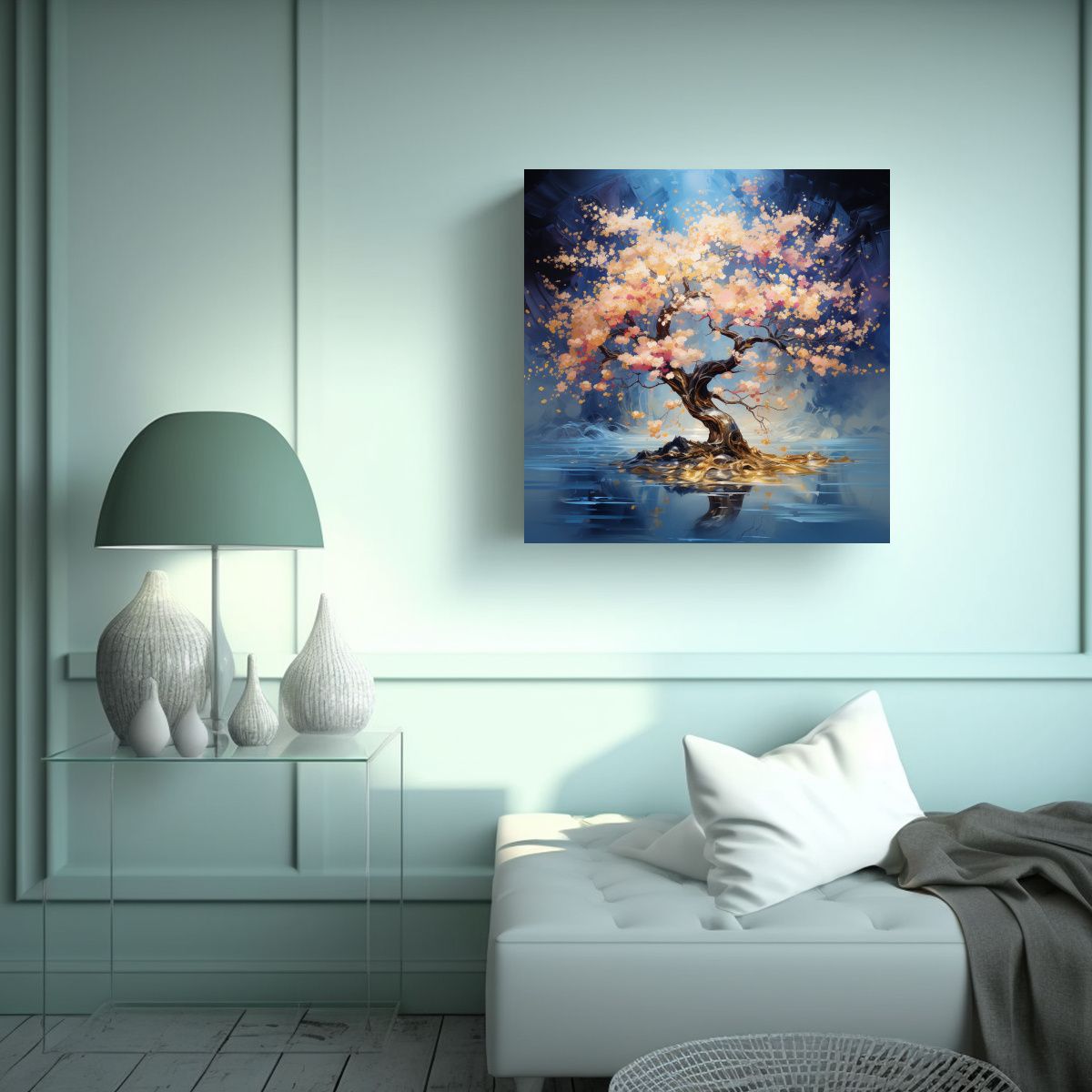 GENERICO - Arte De Pared Abstracto Con Colores Oro Y Azul De 90x90 Cm