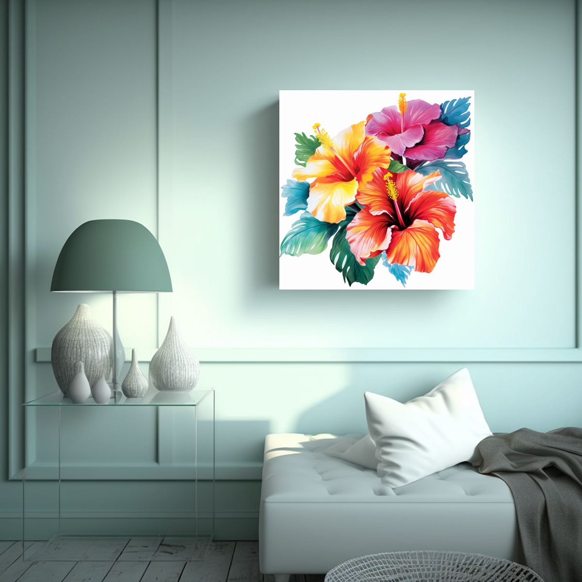 GENERICO - Tropical Flores Grandes Arte Pared Sin Fondo 90x90 Cm