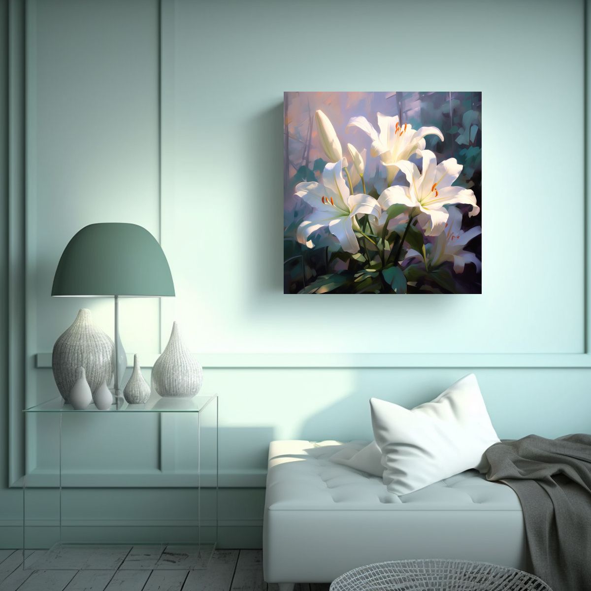 GENERICO - Lienzo Moderno Luminosidad Óleo De Lirios 70x70 Cm