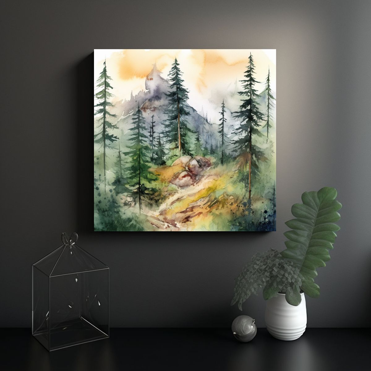 GENERICO - Cuadros De Decoración De Pinos En Las Montañas 90x90 Cm