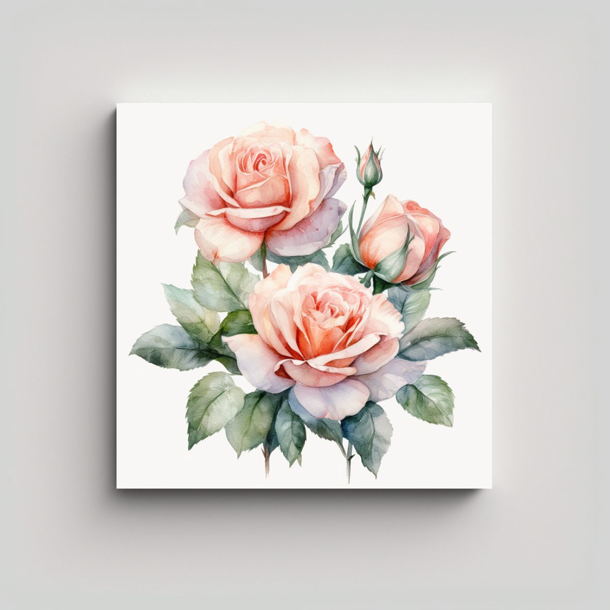 GENERICO - Minimalismo De Rosas En Acuarela Tela En Bastidor 90x90 Cm