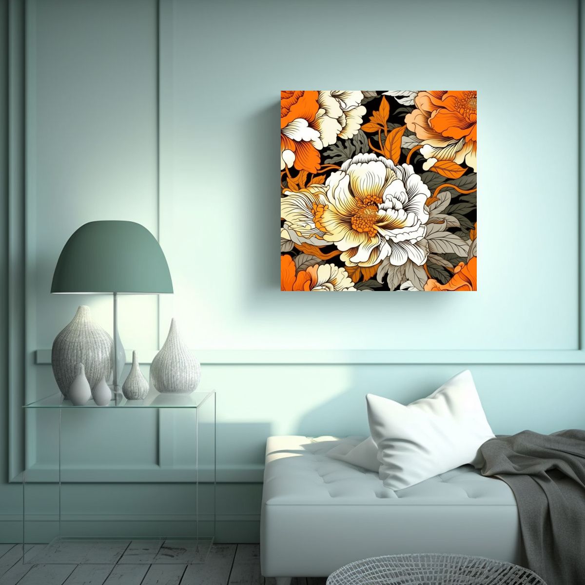 GENERICO - Lienzo Decorativo De Flores Grandes Y Detalles 90x90 Cm