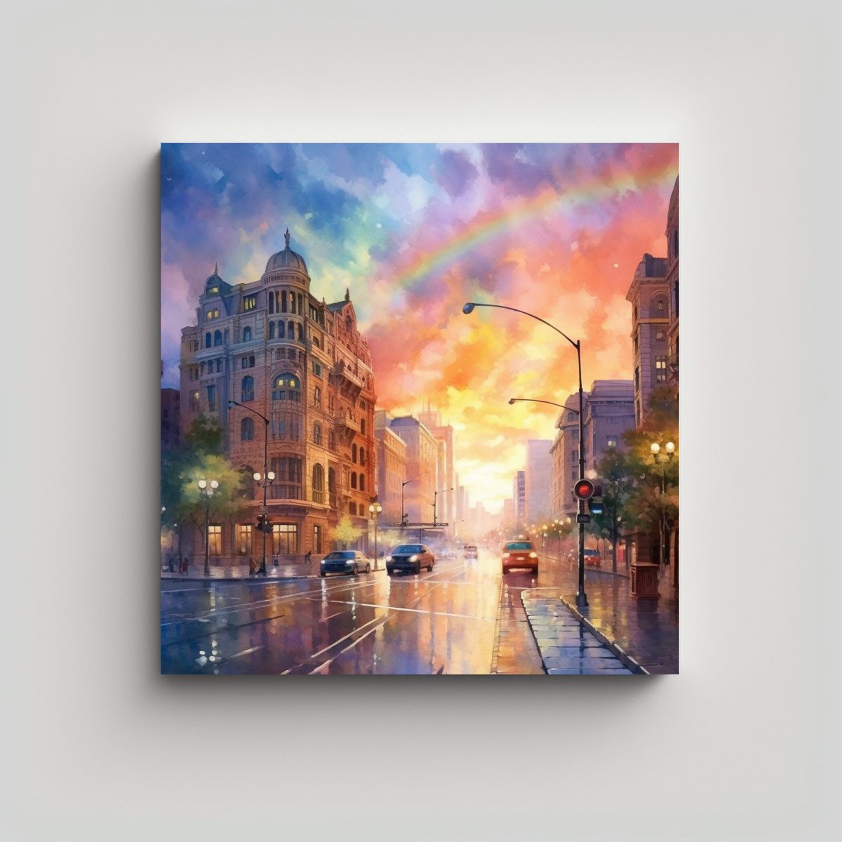 GENERICO - Cuadro En Bastidor Puesta De Sol En La Ciudad 80x80 Cm
